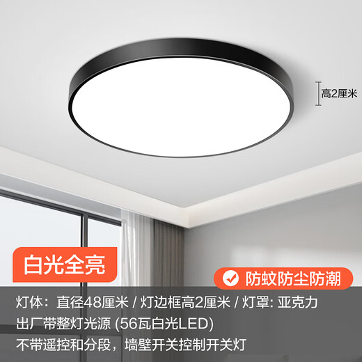 Micro led ceiling lamp living room stair lamp master bedroom lamp balcony aisle corridor modern simple atmosphere black round 48 cm white light - 56 watts