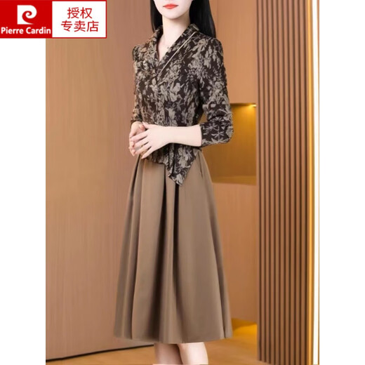 Pierre Cardin Langarmed Kleid für Frauen Herbst 2024 Mutter Noble Lady Anzug Rock Marine Blau 6630 3xl [120-135jin [Jin gleich 0,5 kg]]]
