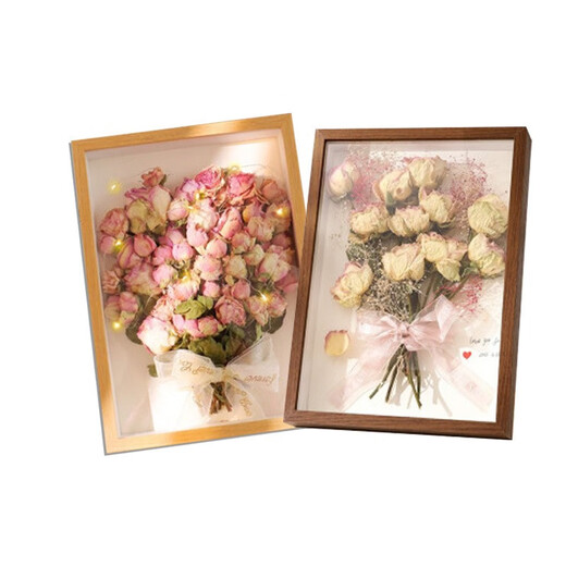 Lekali dried flower photo frame diy hollow frame table birthday gift eternal flower rose plant specimen display frame dried flower photo frame A4 log lamp + glue + ribbon