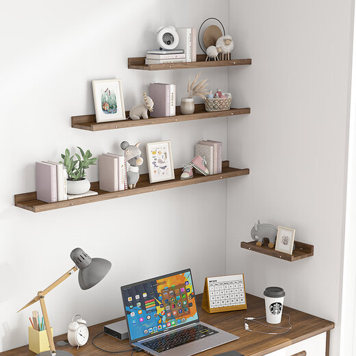 Ruoshi wall storage rack solid wood one-word partition without punching storage bookshelf laminate wall decoration wall-mounted display rack solid wood-log color-90*15