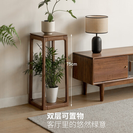 Genji Muyu all solid wood flower shelf living room floor-standing new Chinese-style black walnut storage rack flower table display stand 1.01 meters