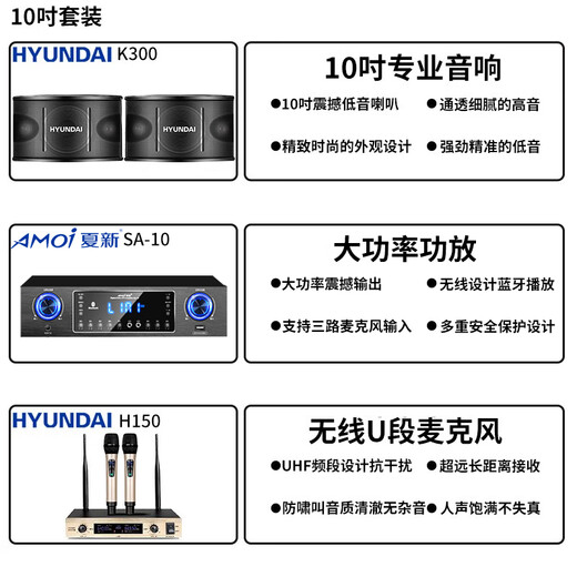 HYUNDAI现代家庭影院ktv音响套装家用k歌电脑电视客厅卡拉ok全套会议室卡包店铺专业功放音箱设备 【升级版】10吋音响套装