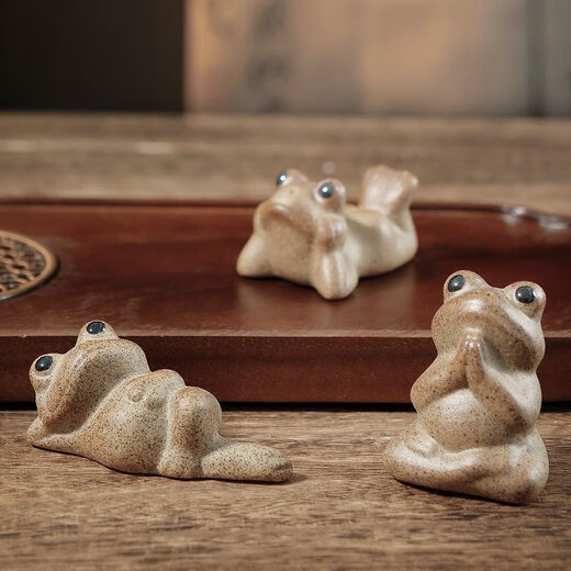 Mianxiaocheng coarse pottery Buddhist Zen frog frog small tea pet handmade tea tray ornaments can raise creative tea play kung fu tea set tea ceremony lying flat little cute frog