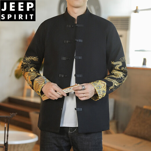 
JEEP SPIRIT autumn Chinese style men's clothing Tang Dynasty clothing Hanfu Zhongshan clothing embroidery national trend retro style Chinese jacket performance costume JK152 black XL