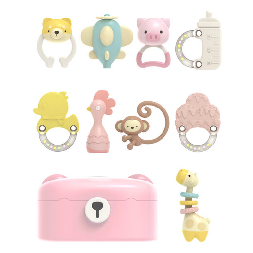 Aseblarm teether hand rattle 0-3-6 months 1 year old baby grasps early education enlightenment soothes newborn baby toy G animal rattle 6 set (blue)