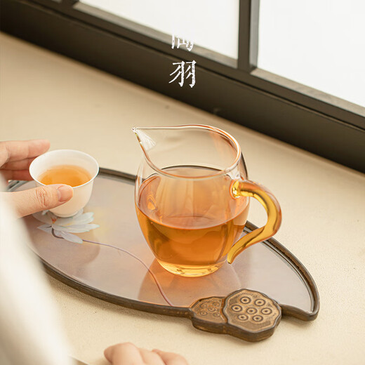 Taoyu high borosilicate glass fair cup thickened high temperature resistant tea sea tea divider household tea drain tea filter kung fu tea ceremony accessories glass beauty fair cup (pink handle) + tea drain