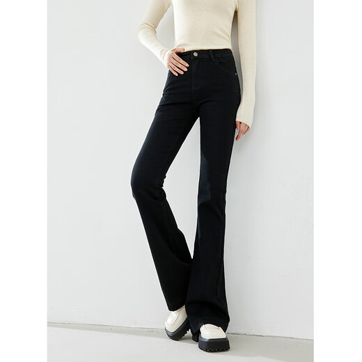 Vanciman American retro high waist slightly flared jeans for women in autumn and winter 2024 new slim fit slim bell-bottom pants 72671 Black L