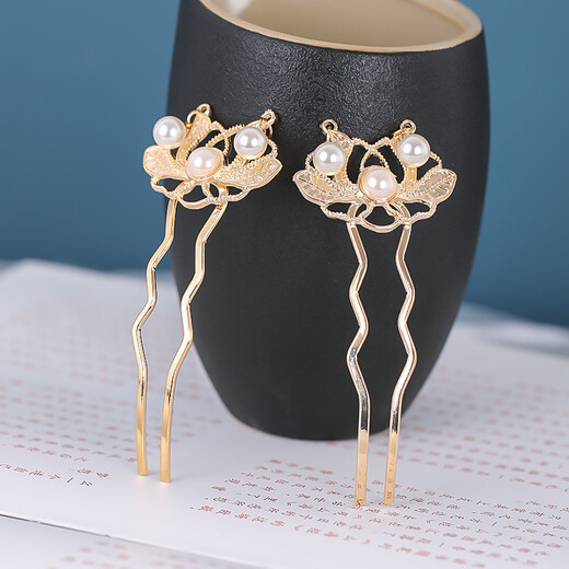 Meng Junchen Hanfu Hanfu hair buttons, braid buttons, handmade hair accessories, leather band buttons, decorated with antique style imitation pearl flowers, embellished ponytail buttons, Rong Zhi, a pair