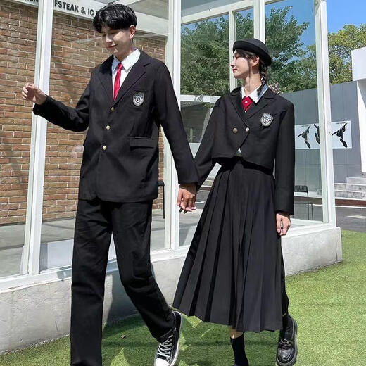 Wangyuesa High School Schülern Kleid Anzug Boy Anzug College -Paar Abschlusskleiderklasse Anzug Sommerstudent Männer Weiß Langarm Shirt Schwarz Hosen Anzug Schwarz Krawatte xl