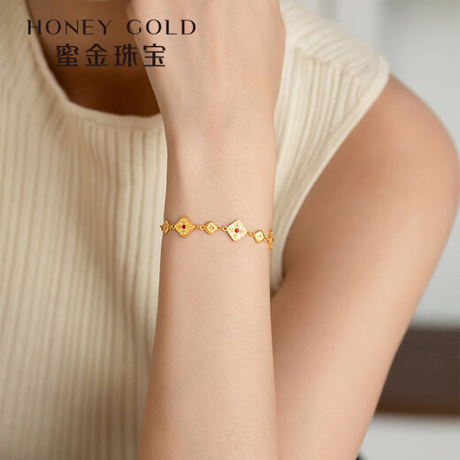 HONEYGOLD 蜜金珠宝黄金手链足金古法珐琅传承凝辉链子HGA1449工费860元/件 12.31g 15＋2cm