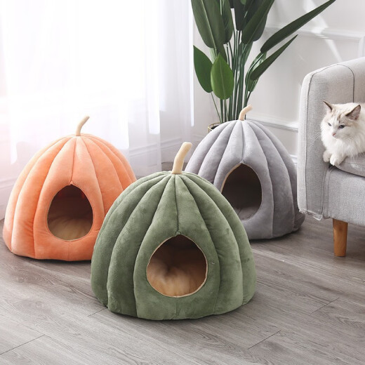 DR.ANIMALS winter warm semi-enclosed yurt cat kennel and dog house small dog and cat house semi-enclosed plush nest gray pumpkin nest