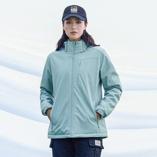 西域骆驼（VANCAMEL）加绒风衣外套男女韩版防风保暖单层软壳冲锋衣工装风夹克文艺上衣 9930S抹茶绿-女【纯色】 L