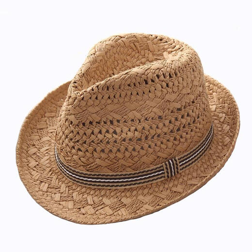 Porling neuer Stil Eltern-Kind-Kind-Jazzhut Trendy British Top Hut Sommer Herren Panama Hut Kinder Beach Sonnenhut Khaki-Adult Style (58 cm) M (56-58 cm)