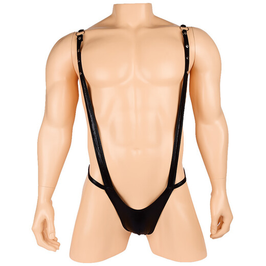 Confidential delivery Sexy underwear men's thong men's underwear sexy fully transparent T-pants passion free nightclub opening large size gay men for male masturbation alternative transparent black one-size-fits-all imitation patent leather PU sexy one-piece sling