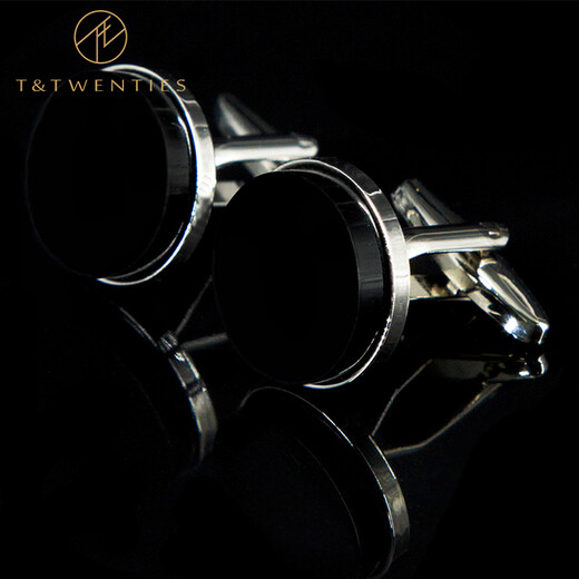 T&Twenties 男士真丝领结袖扣口袋巾三件套装礼盒 商务婚礼结婚新郎伴郎配饰 黑色暗纹纯色.三件套