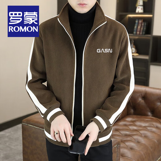ROMON stand-collar woolen jacket men's autumn and winter business casual young and middle-aged handsome thickened warm woolen jacket top clothes regular style - black 2XL size
