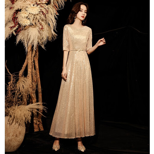 Seidler champagne color evening dress for women 2025 new dress high-end wedding dress noble wedding mother wedding banquet dress young gold XL (recommended 116-125 Jin Jin equals 0.5 kg)