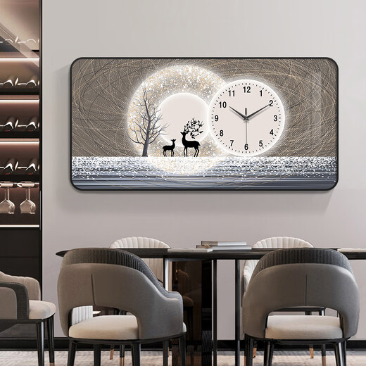 
Chuangjingyi selected restaurant wall clock decoration paintings, creative paintings on the dining room wall with clocks, living room art with clocks, wall clocks, living room art, HM3523 80*40cm x aluminum alloy rounded frame-Huagui Gold
