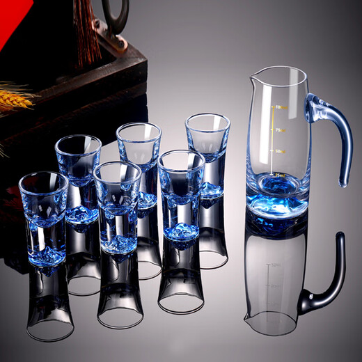 Depinte household blue iceberg white wine cup one-cup small wine cup with handle scale wine divider wine cup wine set 1 pot 6 cups Blue Mountain Cup + Blue Mountain Pot with handle