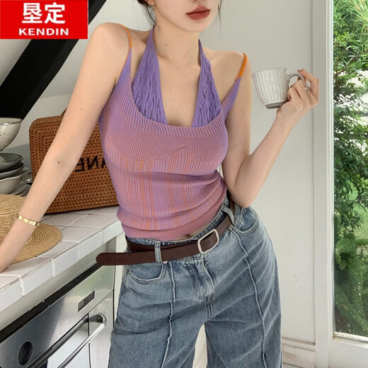 垦定（KENDING）假两件打底吊带背心女夏季外穿内搭抹胸设计感小众甜辣妹纯欲上衣 6625黑色 均码 【80-130斤】