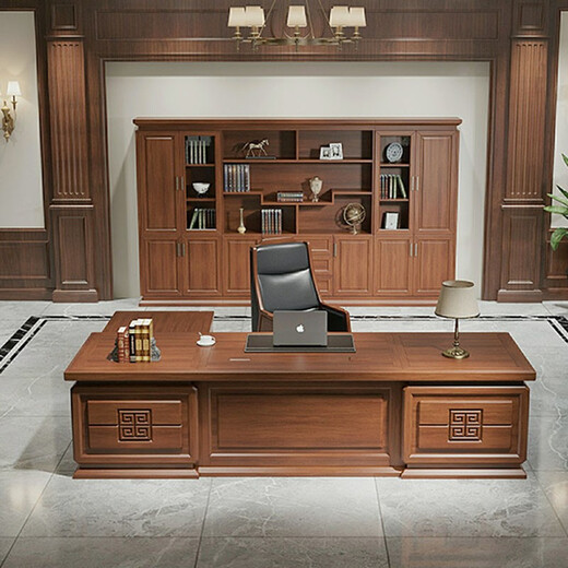 Hebson all solid wood desk boss table new Chinese style president table high-end executive desk simple chairman high-end 2.0 meter boss table (including side table)