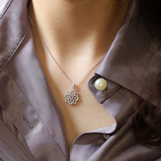 Xue Cong <Lescroft> Retro Lace Four-Leaf Clover Necklace Sterling Silver Micro-Inlaid Tanzanite Clavicle Chain Gift 400+40+40mm Three Sections Adjustable