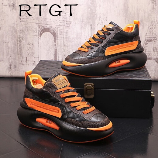 RTGT trendy brand European and American style 2023 new trendy fashion men's shoes color-blocked front lace-up round toe thick sole to increase personality and versatile sports and leisure low-top dad shoes white standard version 43
