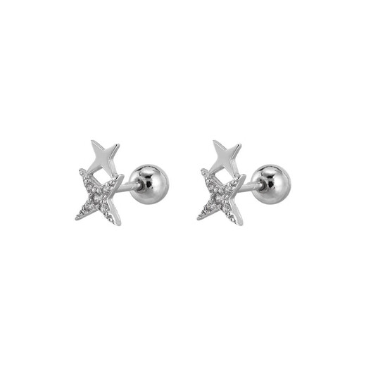 Qi Xiaomi 999 Pure Silver Star Earrings for Women, Small and Exquisite Earrings for Ear Holes, No Need to Remove Screw Twist Earrings for Sleeping, 999 Pure Silver Star Earrings Pair