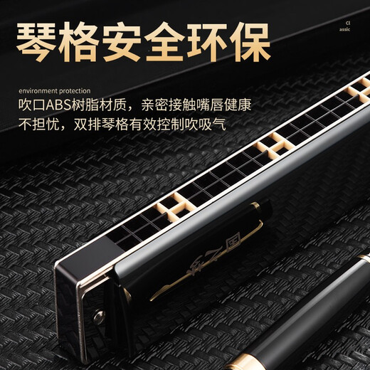 Guoguang Shanghai Guoguang 28-Loch Polyphonische Mundhonika professionelle und ältere Menschen spielen polyphonische Mundharmonika für Männer und Frauen, die Geschenke geben [professionelle Aufführung] Guozhimeng 28-Loch-Akzent C-Tone Black + Big Geschenkstasche