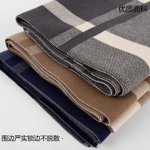 Muchiston scarf men's winter classic all-match plaid knitted long men's scarf thickened warm scarf for birthday gift classic black square style to prevent cold and keep warm