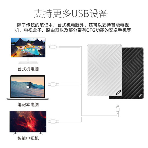 科硕（KESU）移动硬盘USB3.0高速存储手机笔记本电脑连接外接机械硬盘大U盘 500G+硬盘包 K2519-时尚黑Type-c3.1接口