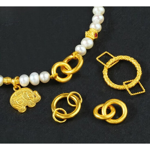 Weizhou 18k gold handmade ancient gold double ring three ring extension chain lengthened chain diy jewelry accessories bracelet necklace connecting chain double ring model/single piece