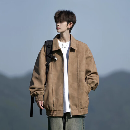 OEMG American retro leather jacket men's spring and autumn summer trendy brand large size loose youth couple work jacket clothes black XL [recommended 110-125 Jin [Jin equals 0.5 kg]]
