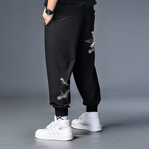 NanYUQIU) Large size casual pants for men with fat plus size loose sports casual pants for spring and summer fat guy tying pants trendy fat man 200 72152 4XL Recommended 200-220Jin [Jin equals 0.5 kg]