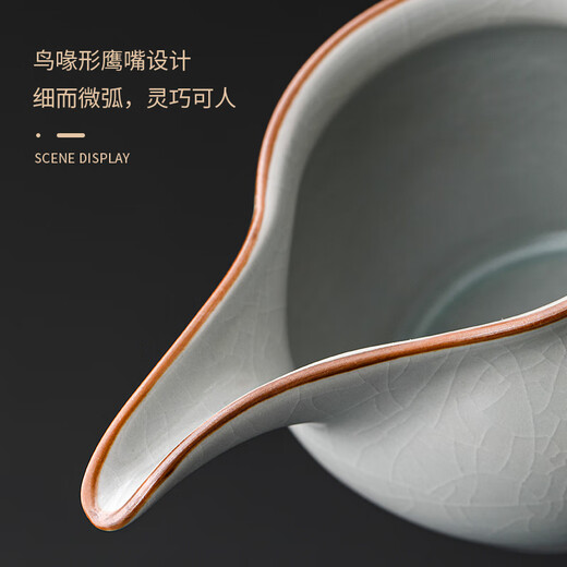 Tangfeng Ru Kiln Kung Fu tea set complete set with tea tray for home office reception high-end light luxury ceramic teapot tea cup set Ru Kiln Tianle covered bowl 10 pieces + Pinsheng