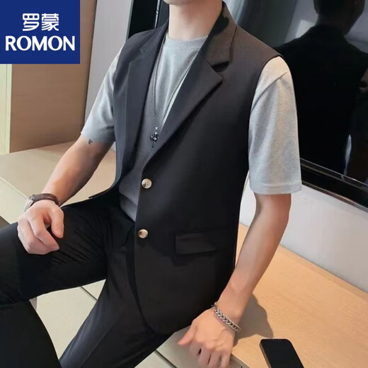 罗蒙（ROMON）2025夏季男装痞帅感无袖马甲西服外套时尚商务休闲西装上衣薄 9874#雾蓝色 3XL 170-190