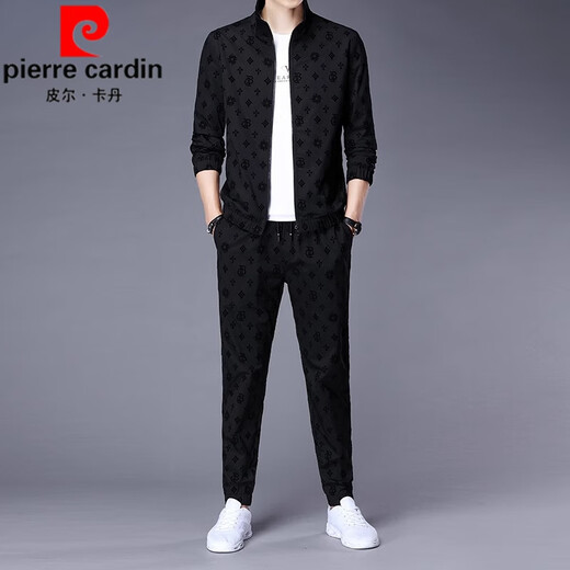
Pier Cardin plus fleece casual sports suit for men 2025 spring and autumn new trendy jacket with fashionable men's clothing set 6629 black suit [top + pants] plus fleece 2XL [141-160Jin[Jin equals 0.5 kg]]