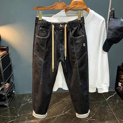 
Lee Bradbury original color jeans men's spring and autumn new elastic waist elastic Harlen trousers micro-strip slim-fitting small feet men's pants black [QBL6215] 33 suitable for [149-155Jin[Jin equals 0.5 kg] wear] 2 feet 6