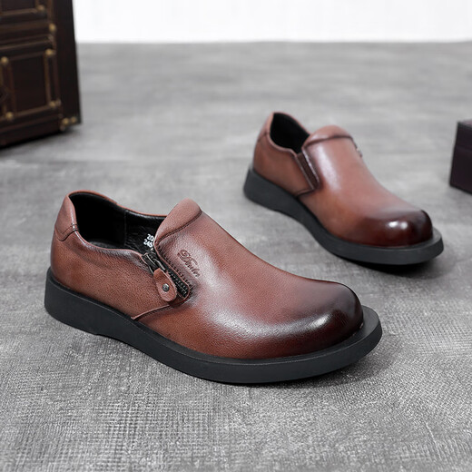 Chaussures en cuir à grande tête de Desler Version larges Round Toe Hooded Men's Chaussures For Business Casual Top Couche Cow Hide Lazy Chaussures formelles Brown 206177 Single Lower Large 41 (255 mm)