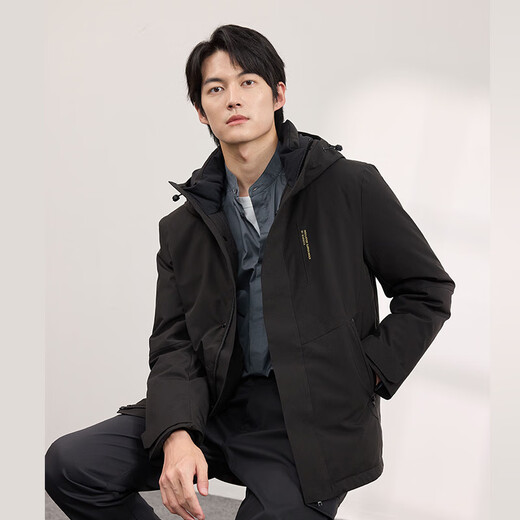 Jing Tokyo Made Down Jacket Men's 90 Down Thick Commuting Short Autumn and Winter Hooded Warm Jacket Black L(175/96A)