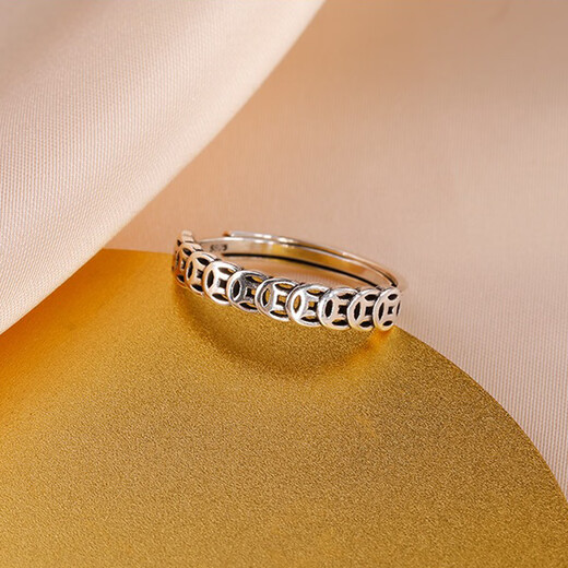 Su Shiliu 925 silver retro copper coin ring female niche index finger ring transfer fortune ring birthday gift for girlfriend and best friend copper coin ring live mouth adjustable