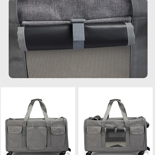 Bolso Trolley para Mascotas Extra Grande con Estampado de Cola, Bolso para Gatos, Bolso para Perros, Maleta portátil para Mascotas, Cochecito para Mascotas Desmontable KB05 Gris Claro 60*39*43