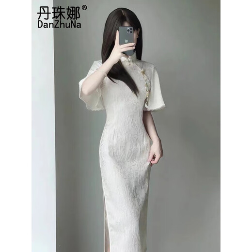 丹珠娜（DanZhuNa）新中式连衣裙子夏天女装2025年夏季新款国风文艺气质旗袍改良长裙 1278旗袍裙子 L