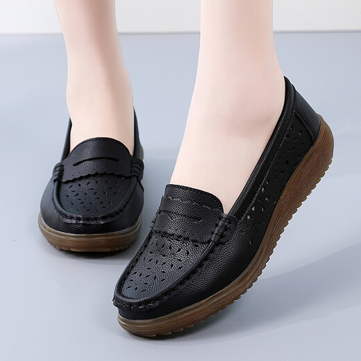 Méisiniao (Meisiniao) Chaussures pour femmes pour les chaussures de mère à la semelle douce Sole Sole Cow-Hide confortable d'âge moyen et de chaussures célibataires âgées non glissantes