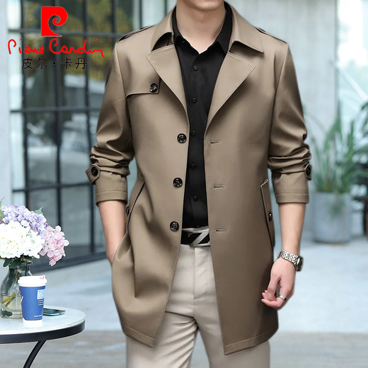 Pierre Cardin (pierre cardin) Pierre Cardin light luxury high-end windbreaker men's mid-length business 2026 spring and autumn new style for middle-aged men Main picture - mid-length black 2XL 185 Weight 145-160Jin Jin is equal to 0.5 kg