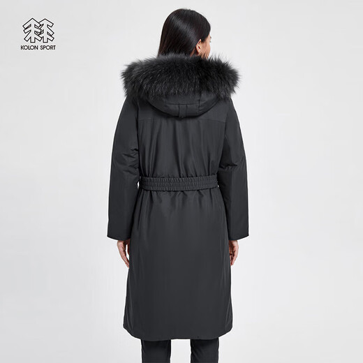 KOLON SPORT/Kelong down jacket Women's polar series windproof waist-retraction long goose down jacket Black BL 165/M