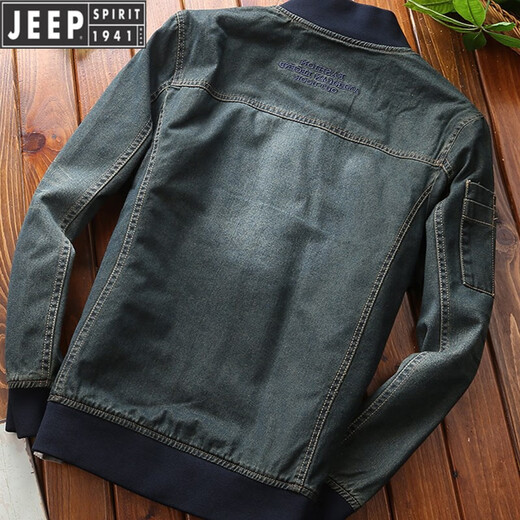 吉普（JEEP）牛仔外套男春秋季宽松青年上衣服大码男装棒球领休闲韩版飞行夹克 687复古深蓝 S