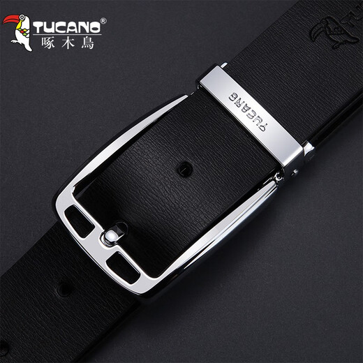 Woodpecker Belt Men's Genuine Leather Pin Buckle Belt Simple Business Casual Versatile Youth Korean Style Cow Leather Trouser Belt Genuine