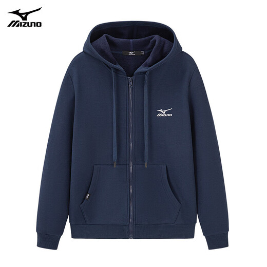 Mizuno MIZUNO outdoor casual sweatshirt men's spring, autumn and winter hooded cardigan plus velvet thickened jacket men's solid color loose