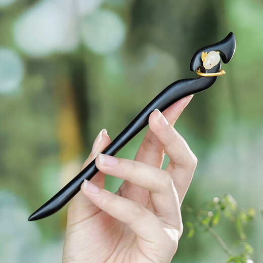 AIF Black Sandalwood Hetian Jade Rabbit Hairpin Women's Ancient Style Hairpin Hair Accessory Valentine's Day Birthday Gift for Girlfriend and Wife Black Sandalwood Jade Rabbit Hairpin